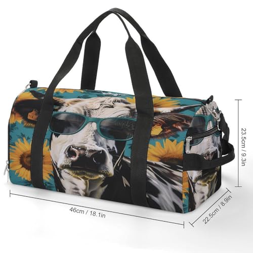 Cow Sunflower Gym Bag Duffle Bag for Travel Lightweight Carry On Tote Weekender Bags for Women Men2