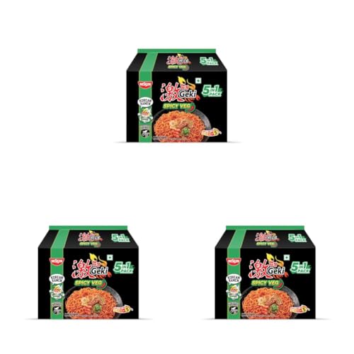Image of Nissin Geki Korean Ramen Spicy Veg Instant Noodles-5 in1,400gm (Pack of 3)
