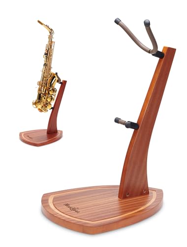 Musbeat Support de saxophone en bois avec base lourde fabriquée à la main, pied cadeau pour saxophone avec 2 empiècements en silicone souple pour sax ténor...
