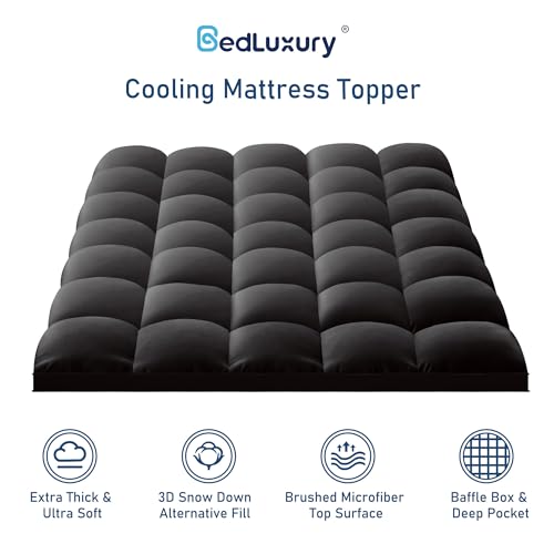 Queen Mattress Topper Extra Thick Pillowtop Mattress Pad Cover Cooling and Plush with 8-21 Inch Deep Pocket 3D Snow Down Alternative Fill Black — view 2