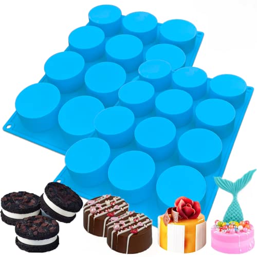 Chocolate Cookie Silicone Mold, 2 Pcs 12 Holes Round Oreo Molds, Cylinder Silicone Mold for Oreo Cookie, Dessert, Jelly, Pudding, Candy, Cake, Biscuit