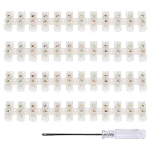 YIXISI 4 PCS 30A Terminal Block Strip, Dual Rows Terminal Block, 12 Way Electrical Terminal Blocks, Chocolate Terminal Blocks, with Screwdriver, for Wiring Cable