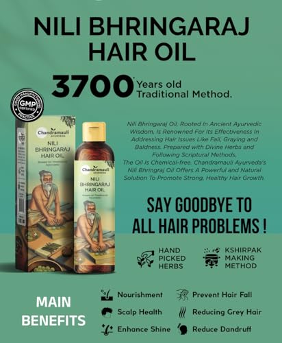 Nili Bhringaraj Daily Hair Oil, 200 ML | Delays Premature Greying, Reduces Dandruff and Strengthens | Black Tila Tail Base | With Bringaraj, Neeli, Amla & More | (Ayurvedic Hair Mask Powder Free)