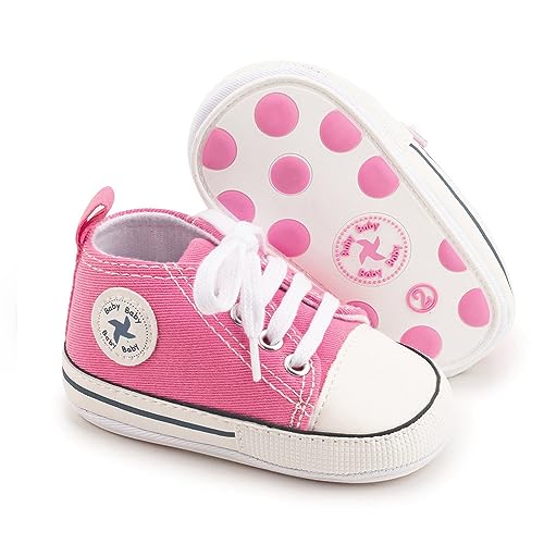 Image of Baby Boys Girls Star High Top Sneaker Soft Anti-Slip Sole Newborn Infant First Walkers Canvas Denim Shoes