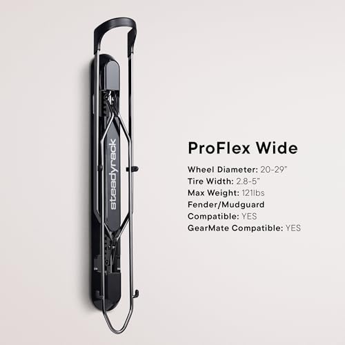 Steadyrack ProFlex Wide Bike Rack - Vertical Wall Mount Bike Storage for Home - Roll-In Roll-Out System - Space-Saving Pivot - Fits MTB, eMTB, Gravel, Fender and More - Includes GearMate SteadySpine