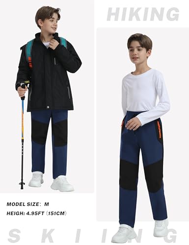 Mofiz Kids Soft Shell Pants Fleece Lined Hiking Pants Boys Winter Snow Skiing Pants Girls Insulated Snowboard Pants Waterproof Rain Pants Navy And Black Medium thumb #5