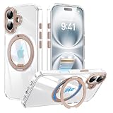 Tekka iPhone16 用 ケース【360°回転スタンド・MagSafe対応】耐衝撃 薄型 リング一体型 スタンド付き スマホケース 米軍MIL規格 指紋防止 黄変防止 カメラ保護 動画視聴 撮影にも便利 (クリア_ゴールド, iPhone 16)