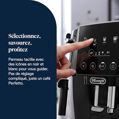De’Longhi Magnifica Start - Perfetto Machine à Café Automatique avec Mousseur à Lait Manuel, 4 Boissons en une Seule Touche pour Espresso et Cappuccino, Commandes Soft Touch, Noir (ECAM222.20.B)
