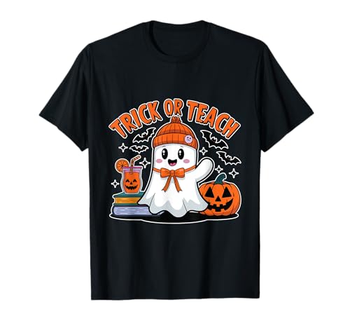 Funny Coquette Bow Pumpkin Halloween Ghost Trick Or Teach Camiseta
