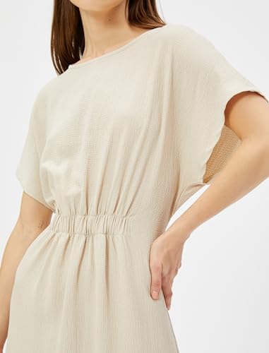 Koton Kadın Midi Elbise Beli Büzgülü Kısa Kollu Bej, 32 - Görsel 6