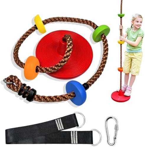 Tree Swing for Kids,disc Swing,Climbing Rope Tree Kids Swing with Platforms and Disc Swings Seat,Outdoor Indoor Backyard Playground Swingset,Circular Climbing Rope(Red)