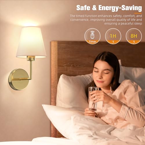 Image of NIORSUN 13.8 inch Battery Operated Wall Sconce Set of 2,Gold Rechargeable Wall Lights with 10400mAh Dimmable Detachable Bulbs and Remote,9 Colors Wireless Sconces for Bedroom Living Room Hallway