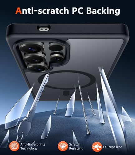 Image of FNTCASE for Samsung Galaxy S25-Ultra Case: Matte Magnetic Translucent Phone Cases with Screen Protector Lens Protection Compatible with Magsafe Rugged Protective Cell Cover (Frosted Black Magnetic)
