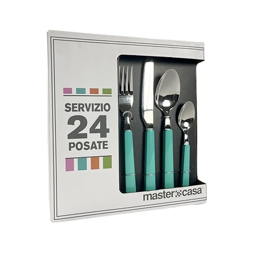 Akinda Home - Set 24 posata fusion color acquamarina in acciaio inox - posate acciaio - servizio posate