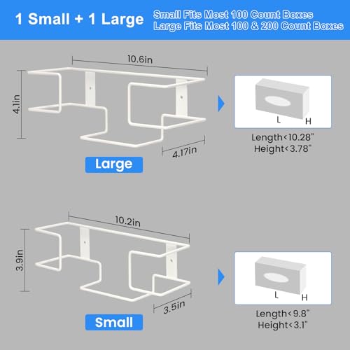 Image of THYGIFTREE Glove Box Holder Wall Mount Dispenser, 2 Pack with 1 Small + 1 Large Rack, Small Fits 100 Count Boxes, Large Fits 100 & 200 Count Boxes, Fits Most Nitrile Latex & Vinyl Glove Boxes, White