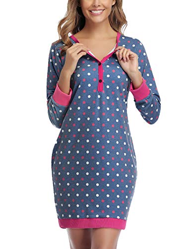 Hawiton Camison Mujer Manga Larga Camisón Algodon Invierno Camisones de Mujer Patrón...