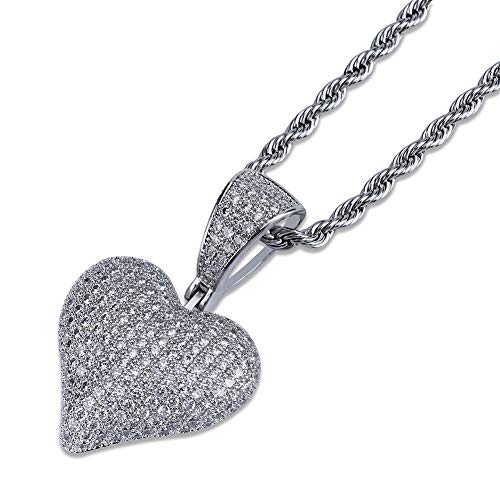 Jinao Iced Out Club Diamond Heart Spade Playing Cards Simulated Lab Diamonds Pendant Necklace (Heart-Silver) #TOP3