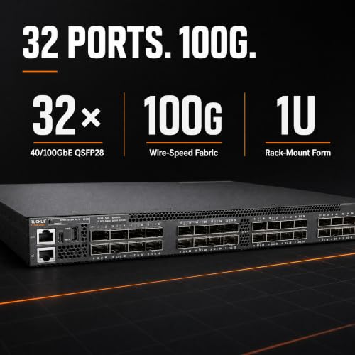 Image of Ruckus ICX7850-32Q-E2 32x QSFP28 100G /40G Enterprise Layer 3 Managed Switch, 4GB RAM, 32GB Flash, 1U Rack, AC /DC Power, TAA Compliant, Cloud Care Pre-Configured Bundle Eligible