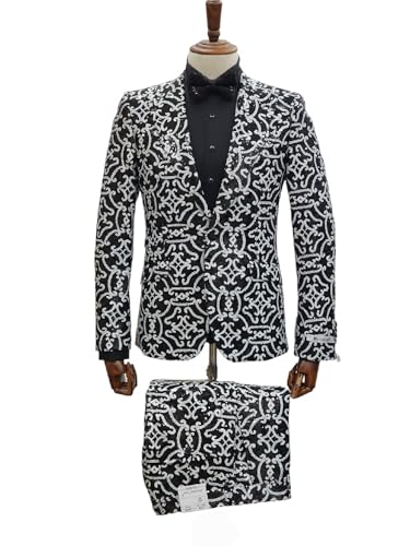 Men’s Black and Silver Sequin Tuxedo – Slim Fit 2-Piece Party and Wedding Suit with Sparkling Design3