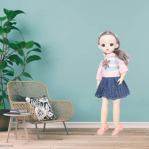 Image of Tickles Set Movable Jointed Cute Girl Brown Eyes Fashionable Doll with Pink Top and Blue Skirt for Kids Girls Birthday Gifts (Size: 30 cm Color: Blue & Pink)