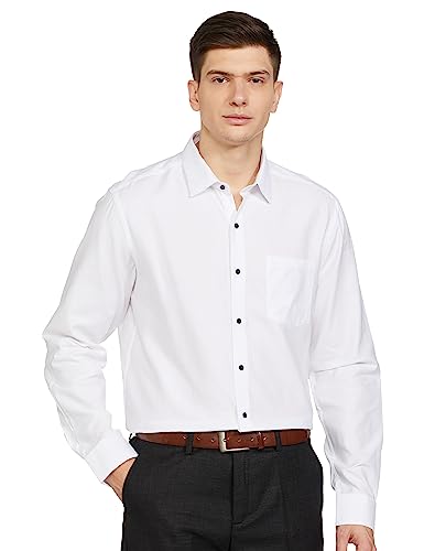 Image of Arrow Men's Solid Full Sleeve Slim Fit Cutaway Collar Cotton Formal Shirt (ARADOSH1381 Contrast White 42)