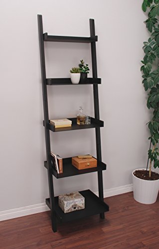Kiera Grace Modern 5-Tier Wood Ladder Bookshelf, Black