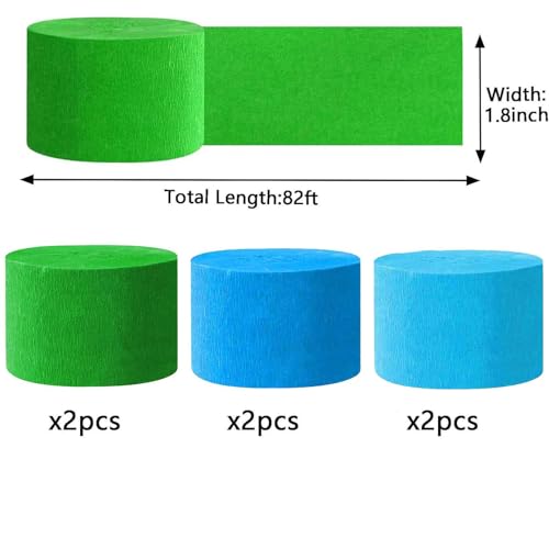 Image of We Moment Green and Blue Crepe Paper Streamers 1.8 Inch Widening 6 Rolls,Green Blue Party Decorations Streamer 82 feet per roll for Birthday Baby Shower Party Decorations