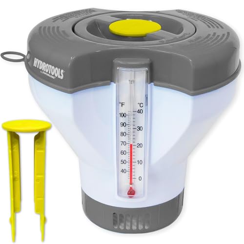 SWIMLINE HYDROTOOLS Smart Chlorine Floater Dispenser for Above Ground & Inground Pools Spas W/Thermometer | Tablet Refill Indicator & Tongs | Large Adjustable Floating 3-Inch Chlorine Bromine Tabs