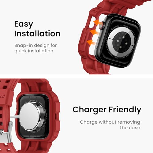 Image of amBand Compatible for Apple Watch Band 45mm 44mm 42mm with Bumper Case, Clear Cute Women Strap for iWatch SE 3 SE 2nd SE Series 9 8 7 6 5 4 3 2, Sport Jelly Protective Cases Protector, Mars Red