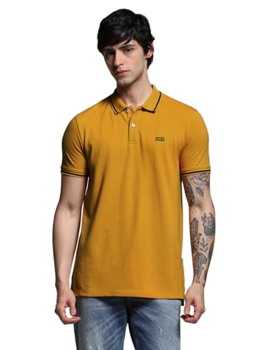 Image of Jack & Jones Men's Yellow Polo Collar Slim Fit T-Shirt