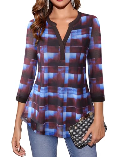 Image of Timeson Women's Short Sleeve V Neck Blouses Shirts Floral Double Layers Mesh Tunics Tops