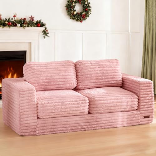 Best Small Couch for Bedroom: Top Cozy and Convertible Sofas Reviewed 2 MAXYOYO Bean Bag Chair, Two-seat Bean Bag Sofa with Pillows and Armrests for Adults, Upholstered Loveseat Floor Sofa Couch Fluffy Chair Bean Bag Couch for Bedroom Living Room, Pink