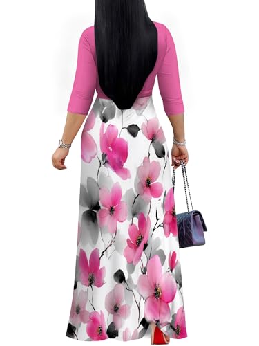 Image of SUZONANA Plus Size Dresses for Women Floral Print Maxi Dress Flowy 3 /4 Sleeve with Belt