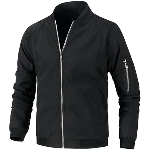 Mens Casual Baseball Bomber Jackets - Lightweight Outdoor Cargo Sportwear Military Winter Zip Up Coats with Pockets Black 2XL Cover