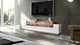 mobile porta televisore in legno PRATICO E INNOVATIVO: Questo prodotto è caratterizzato da linee semplici e geometriche e da un design moderno, è la soluzione ideale per l'arredo di un salotto moderno e luminoso o di un piccolo appartamento con esigenze di spazio - La colorazione bianco abbinata al colore acero è molto moderna e allo stesso tempo si adatta con facilità a qualsiasi tipo di ambiente
