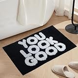You Look Good Black and White Bath Mat 17x30 Inch Non Slip Plush Preppy Cool Shower Rug