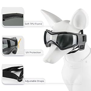 ENJOYING Dog Goggles Small Breed Anti-UV Puppy Sunglasses for Small-Medium Dogs Anti-fog Windproof Snowproof Doggy Glasses Eyes Protection, Soft Frame, Black