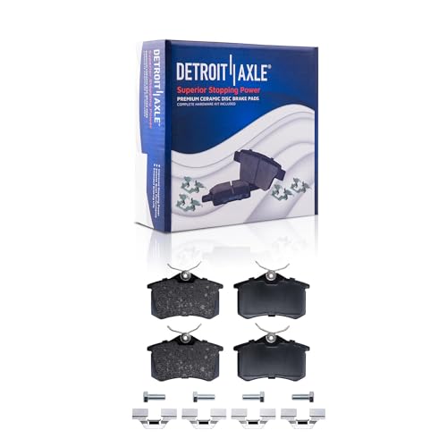 Image of Detroit Axle - 2WD Rear Brake Kit for 1998-2004 Passat, 1998-2003 Audi A6 | Drilled & Slotted Disc Brake Rotors Ceramic Brake Pads w /Hardware 1999 2000 2001 2002 Replacement