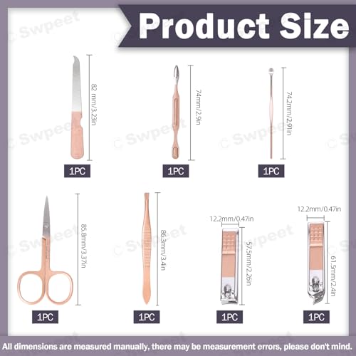 Swpeet 8Pcs Manicure Set Travel Nail Clipper Kit Stainless Steel Beauty Kit Luxurious Leather Travel Case Contains Nail Cleaner Clipper Scissors Tweezers Ear Pick Nail File for Personal Care Rose Gold - Image 3
