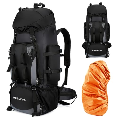 Sac à dos de randonnée, 90 l, pour homme et femme, respirant, grand sac à dos pour l&rsquo;extérieur, les voyages, le camping, le trekking, Noir – 65 l, Black 90L