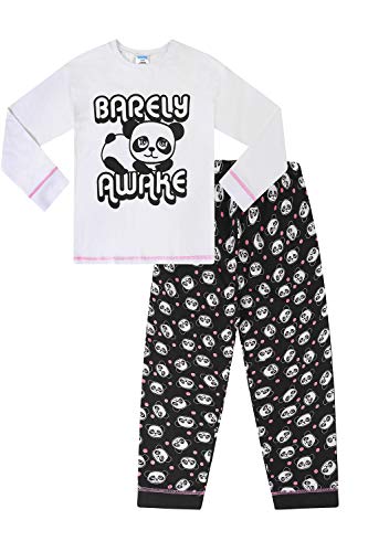 Pijama largo con diseño de panda, color blanco y negro