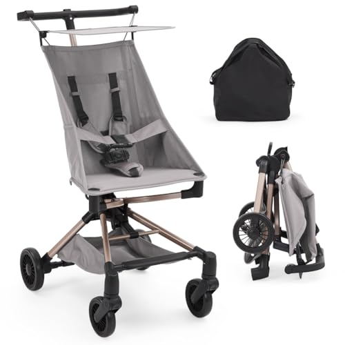 Cochecito de viaje ultraligero, solo 4,8 kg, cinturón de seguridad de 5 puntos, 6 – 36 meses, cochecito deportivo All Terrain con sol y cubierta para lluvia, 0° – 180° – gris