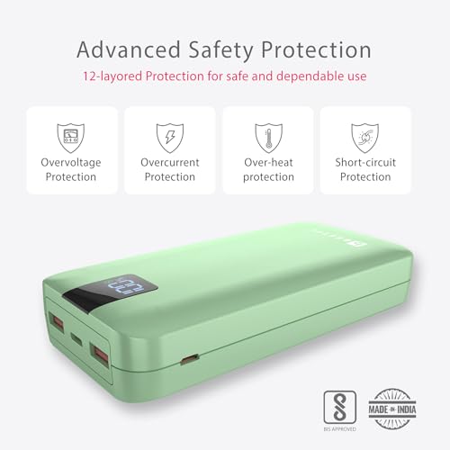 Image of Beetel Volte Series PB20 20000mAh Power Bank 22.5W Fast Charging | Triple Output QC3.0, PD3.0 & PPS | Pass Through Charging | Designed for Apple iPhone, Samsung, OnePlus and All Smartphones | Green