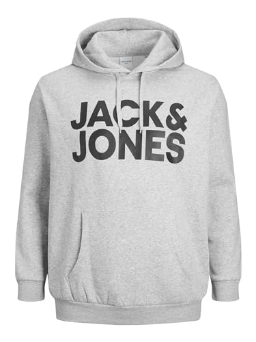 JACK & JONES PLUS Men's JJECORP Logo Sweat Hood PS Hooded Sweatshirt, Light Grey Melange, 6XL