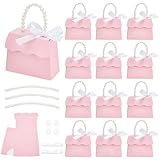 BENECREAT 16 Sets Pink Wedding Favors Box DIY Set, Kraft Paper Box with Pearl Handle, Ribbons, Stickers, Gift Boxes for Birthday, Party Favor, Boutique, Wedding and Anniversary