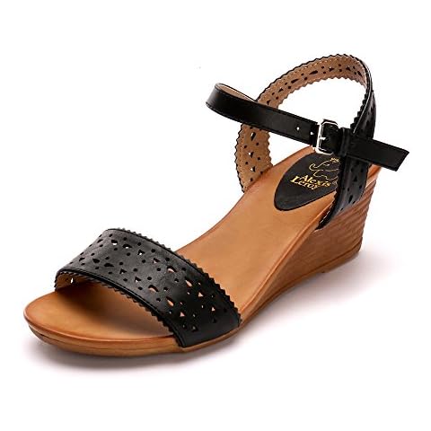 Alexis Leroy Hollow Out Open Toe Buckle Women Wedge Sandals Black 6 UK / 39 EU Cover