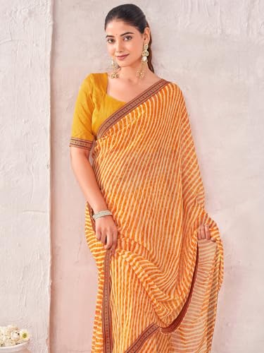 Image of SIRIL Women's Georgette Leheriya Printed Embroidery Lace Boarder Saree With Unstitched Blouse Piece