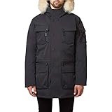 Pajar Benny Men's Mid-Length Down Filled Hooded Fur Trim Coat Black Size XL