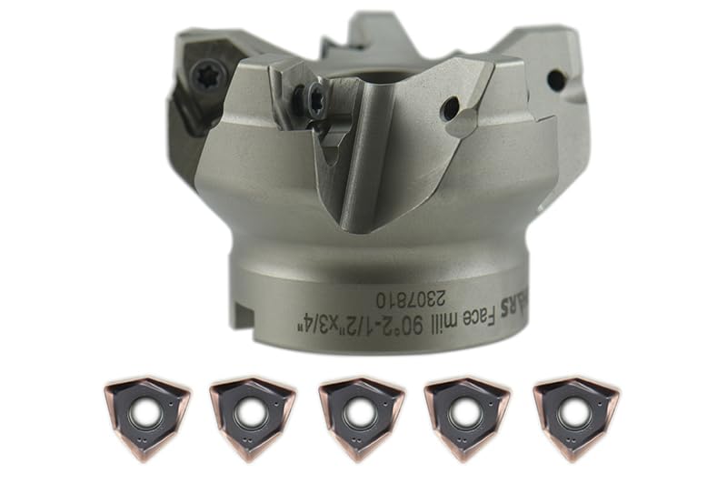 Shars 2-1/2" 90 Degree 5 Flute Indexable Face Mill + 5 PCS WNHU 442 Carbide Inserts for Alloy & Stainless Steel Cutting 404-2820W+424-2112(5) New [6