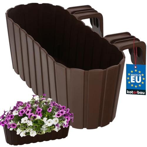 KOTARBAU® Jardinera para balcón marrón para Colgar en la barandilla Listones imitación Madera 40x15x15cm